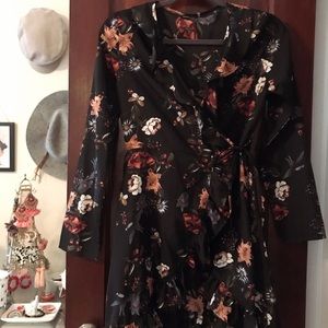 Fall Floral Wrap Dress